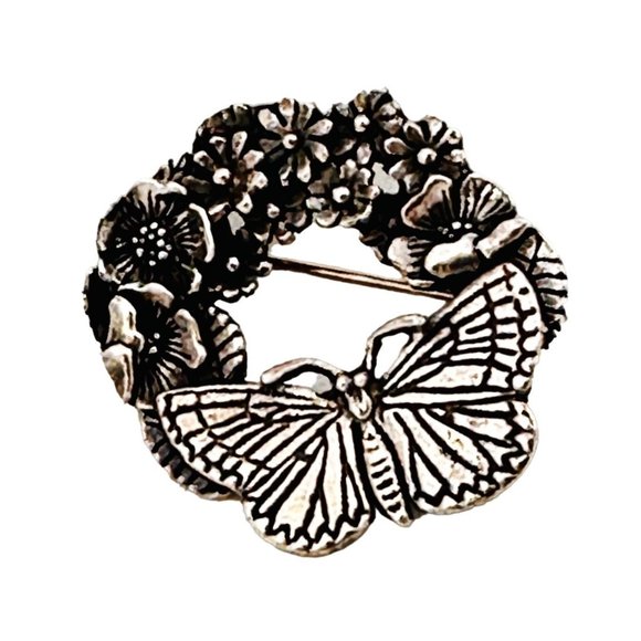 Vintage Silver Scenes Butterfly and Flowers Brooch/Pin - Made in Wales - Picture 3 of 13